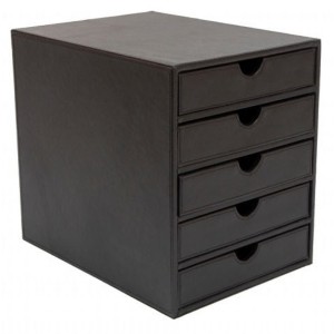 5-er Schubladenbox, Farbe: Schwarz mit schwarzer Ziernaht