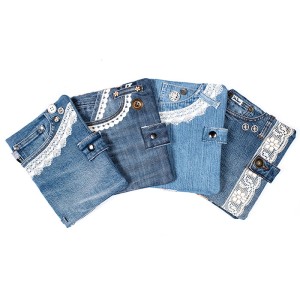 LK Hülle Jeans mit Spitze, Auswahl Stofffarbe: Jeans, blau - Tasche Einschub