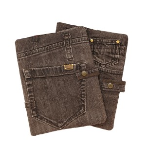 A5 LK Hülle Jeans - grün, rot, schwarz oder braun, Auswahl Stofffarbe: Jeans, braun - Tasche aufgesetzt