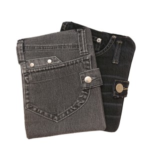 A5 LK Hülle Jeans - grün, rot, schwarz oder braun, Auswahl Stofffarbe: Jeans, grau/schwarz - Tasche aufgesetzt